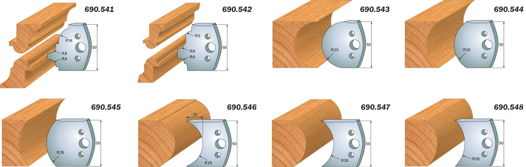 CMT 690.544 Profile Knives For Insert Shaper System 1-31/32" x 5/32" (50x4mm) 2Pk