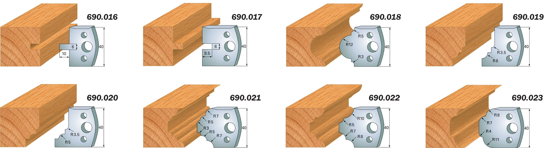 CMT 690.016 Profile Knives For Insert Shaper System 1-37/64" x 5/32" (40x4mm) 2Pk