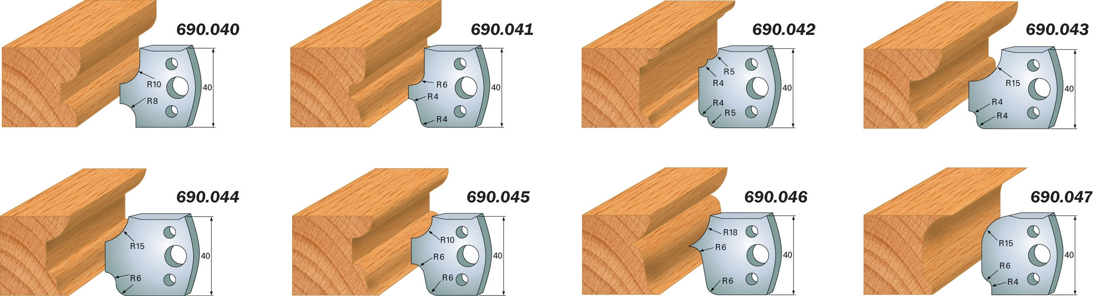 CMT 690.043 Profile Knives For Insert Shaper System 1-37/64" x 5/32" (40x4mm) 2Pk