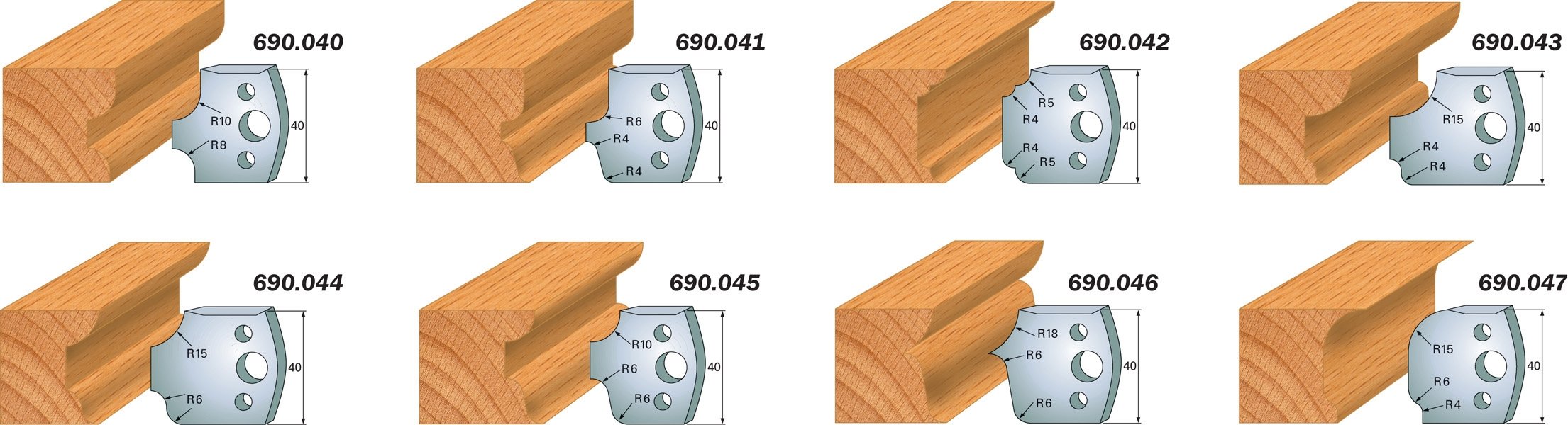 CMT 690.047 Profile Knives For Insert Shaper System 1-37/64" x 5/32" (40x4mm) 2Pk
