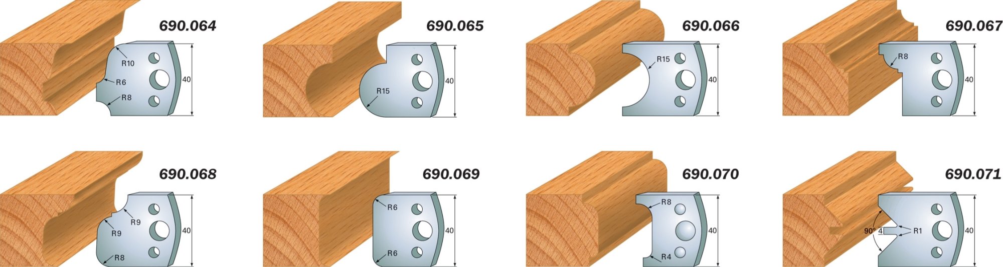CMT 690.065 Profile Knives For Insert Shaper System 1-37/64" x 5/32" (40x4mm) 2Pk