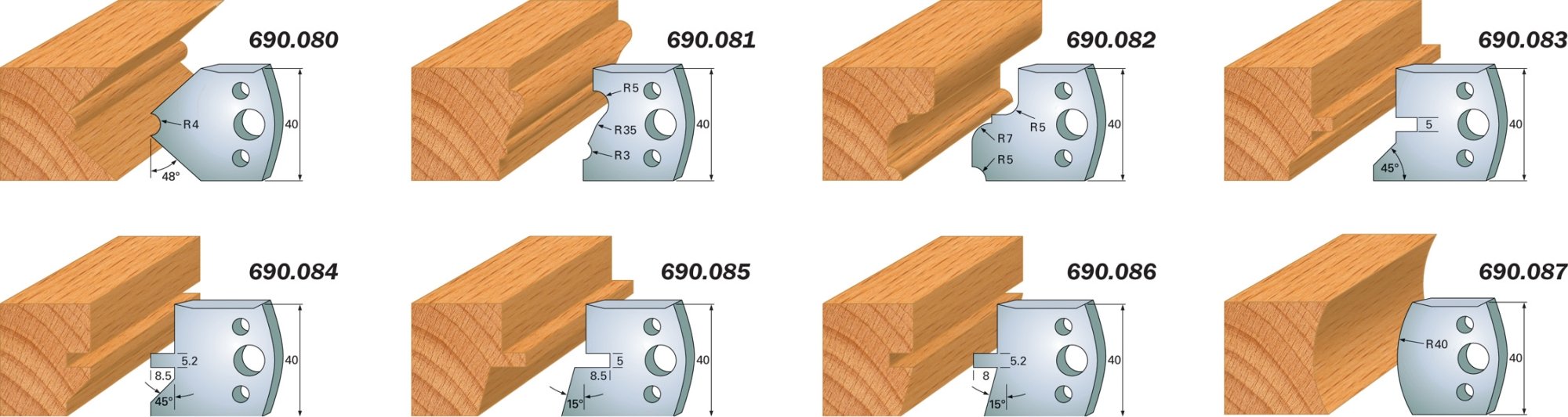 CMT 690.082 Profile Knives For Insert Shaper System 1-37/64" x 5/32" (40x4mm) 2Pk
