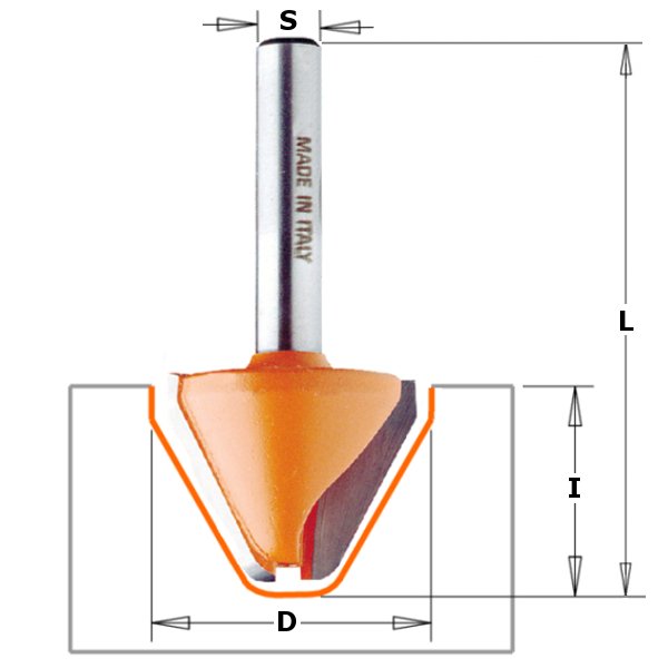 CMT 849.001.11 Lettering Bit 1" x 3/4" A=60° S=1/4"