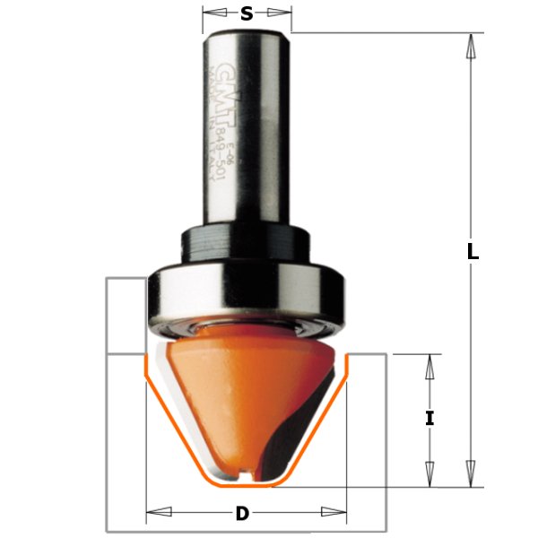 CMT 849.501.11B Lettering Bit w/Bearing 1-1/8" x 3/4" A=60° S=1/2"