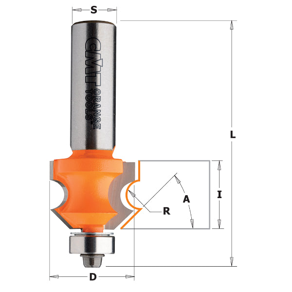 CMT 861.601.11 Wainscot/Paneling Bit 15/16" x 3/4" R=5/32" A=45° S=1/2"