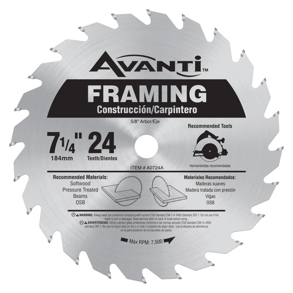 Avanti 7-1/4" x 24-Tooth Framing Circular Saw Blade A0724A 10Pk