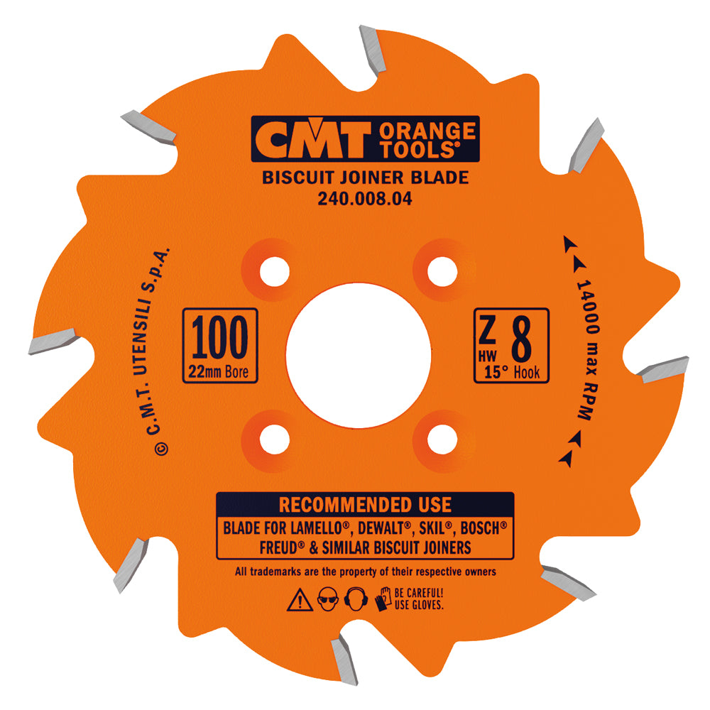 CMT 240.008.04 Biscuit Joiner 4" x22mm T8