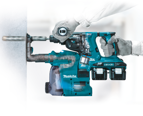 Makita 18V X2 LXT 1-1/8" AVT Rotary Hammer Kit w/HEPA Dust Extractor SDS-PLUS