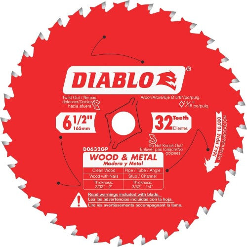 Diablo 6-1/2" x 32T Carbide Saw Blade for Wood & Metal D0632GPA