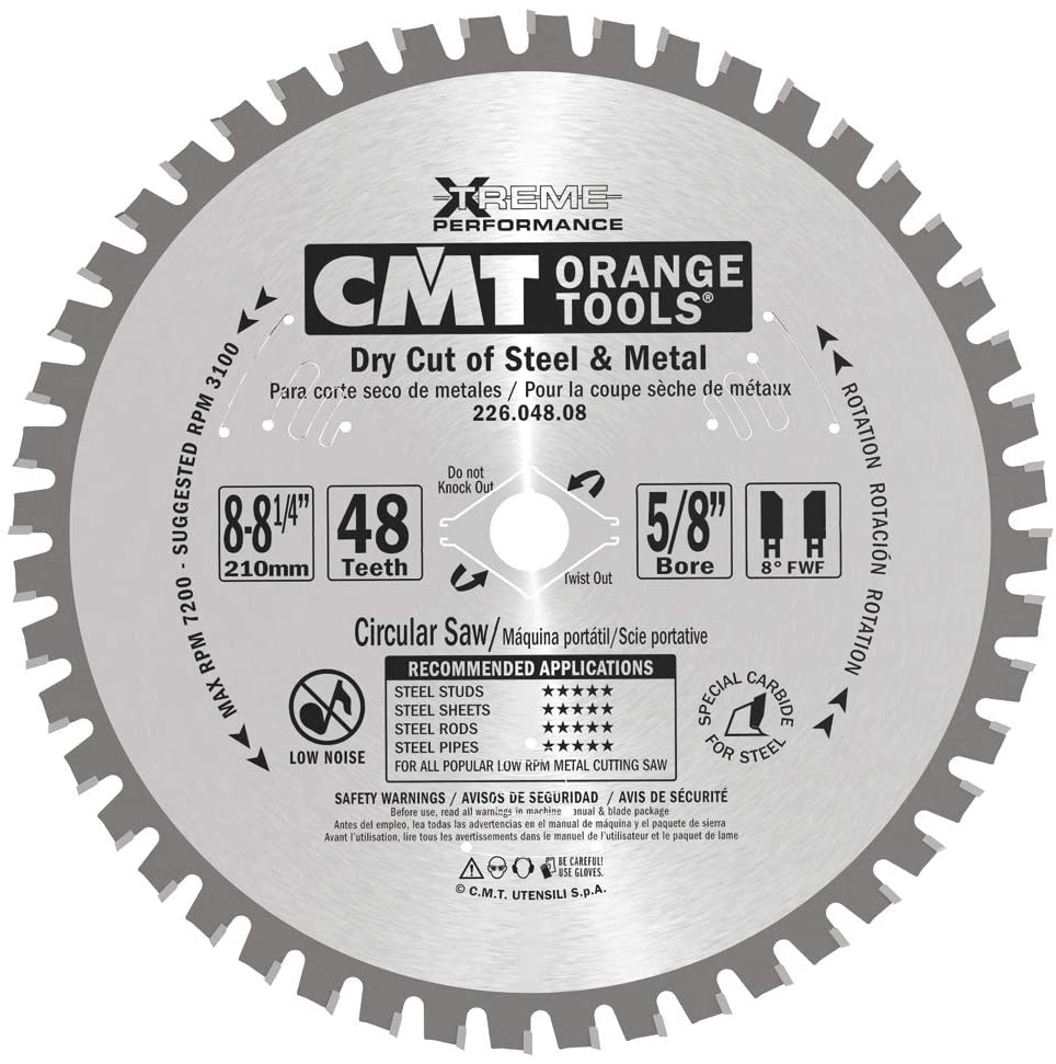CMT 226.048.08 Metal & Steel Dry Cut Saw Blade 8-8-1/4" x 5/8" T48 FWF