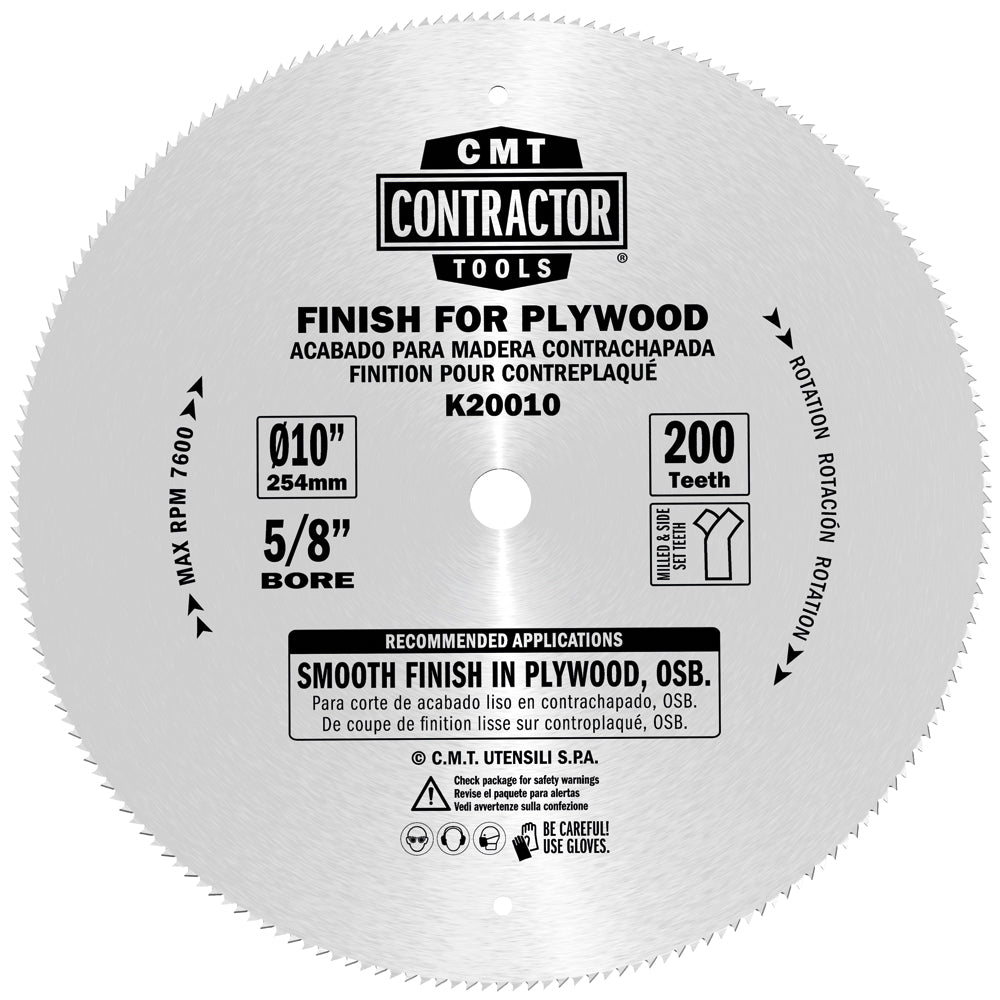 CMT K20010 ITK Contractor Saw Blade Finish for Plywood 10" x 5/8" T200