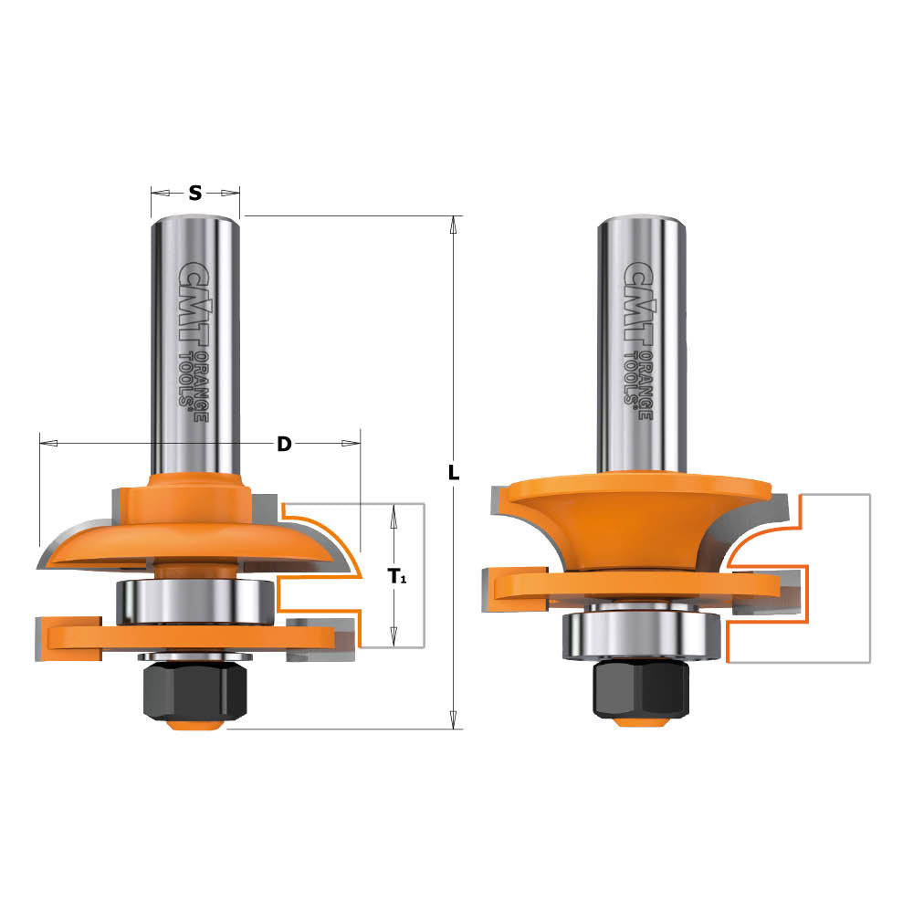 CMT 891.501.11 Rail & Stile Bit Set 1-3/4" x 2-51/64" S=1/2" (Profile A)