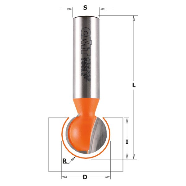 CMT 868.627.11 Ball End Bit 1/2" x 7/16" R=1/4" S=1/2"