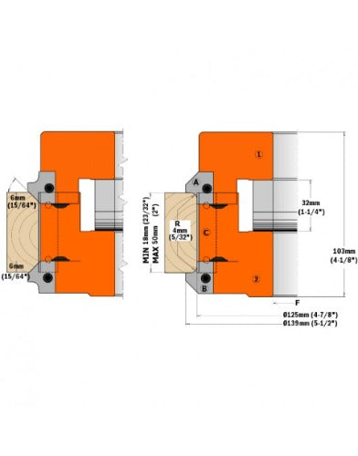 CMT 695.005.A3 Pair of Knives for Roundover/Chamfer (Top) R=3+45°