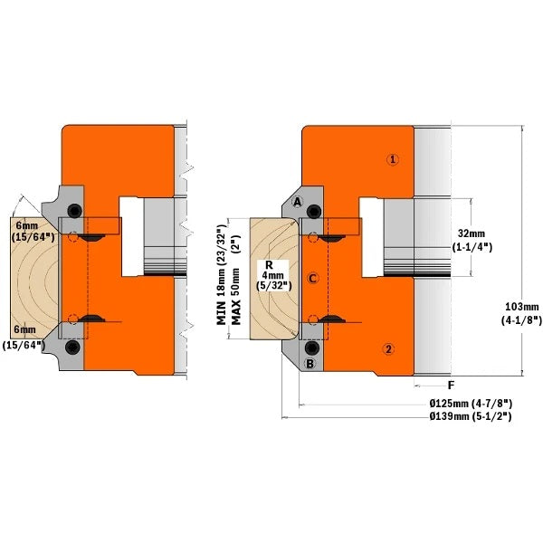 CMT 695.005.A3 Pair of Knives for Roundover/Chamfer (Top) R=3+45°