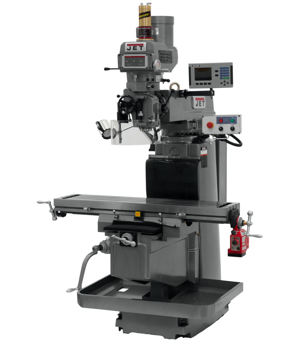 698050, JTM-1254VS, Jet, Metalworking, Milling, Vertical Mills, NT-40, Acu-Rite 203 2-Axis DRO X-Axis Powerfeed with Air Power Drawbar