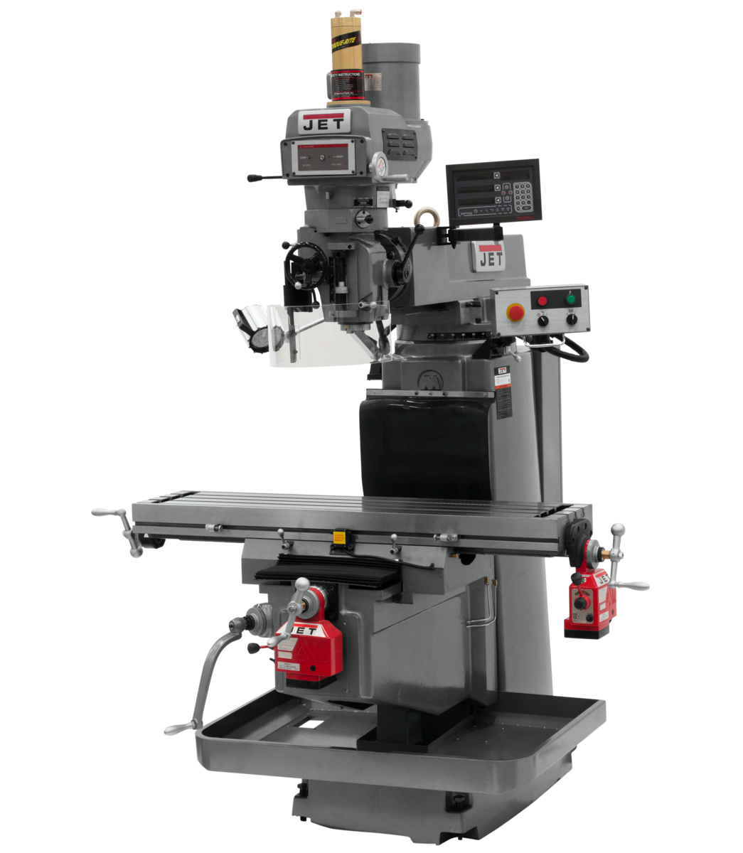 698075, JTM-1254VS, Jet, Metalworking, Milling, Vertical Mills, NT-40, Newall DP700 3-Axis (Knee) DRO,  X & Y Powerfeed and Air Power Drawbar