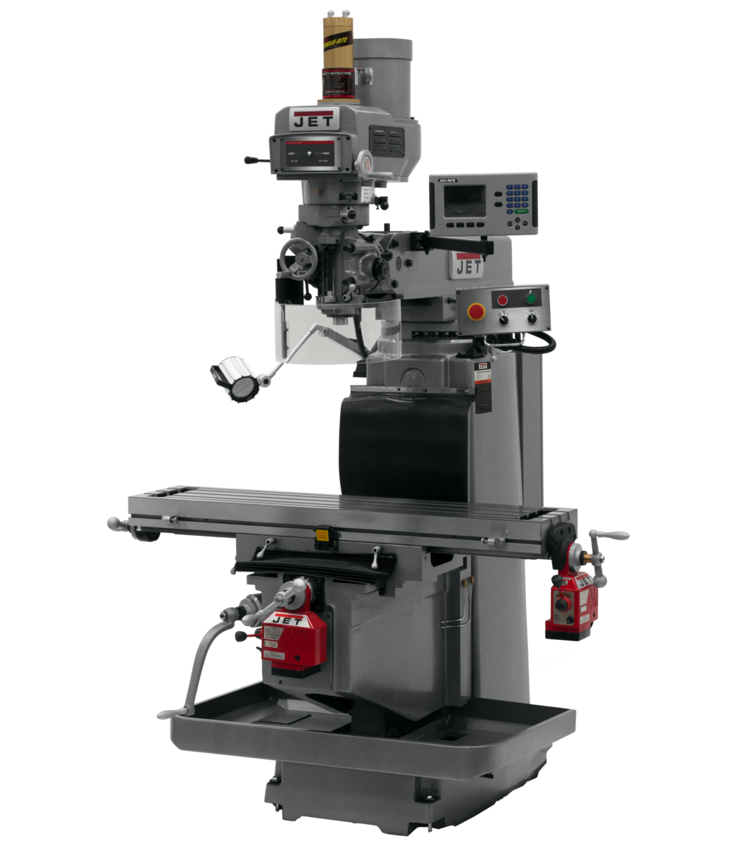 698123, JTM-1254RVS, Jet, Metalworking, Milling, Vertical Mills, R-8, Acu-Rite 203 3-Axis (Quill) DRO,  X & Y  Powerfeed and Air Power Drawbar
