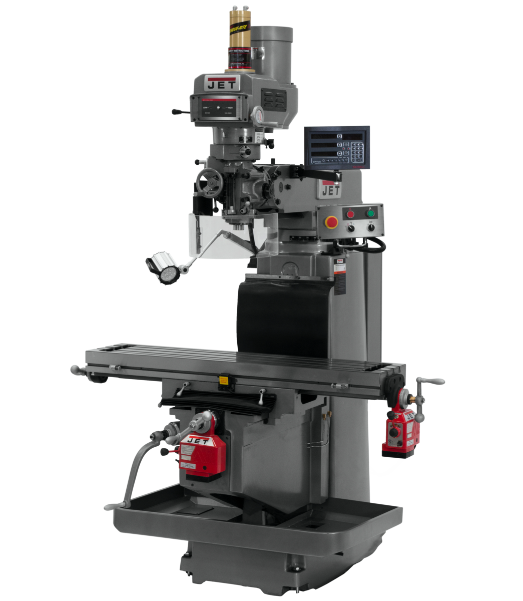 698129, JTM-1254RVS, Jet, Metalworking, Milling, Vertical Mills, R-8, Newall DP700 DRO X & Y Powerfeed and Air Power Drawbar
