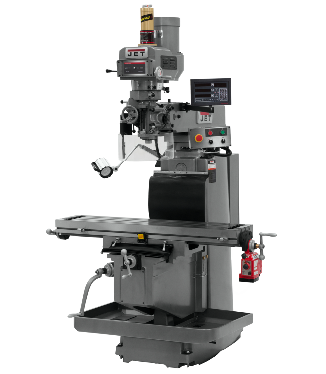 698133, JTM-1254RVS, Jet, Metalworking, Milling, Vertical Mills, R-8, Newall DP700 3-Axis (Knee) DRO, X Powerfeed and Air Power Drawbar