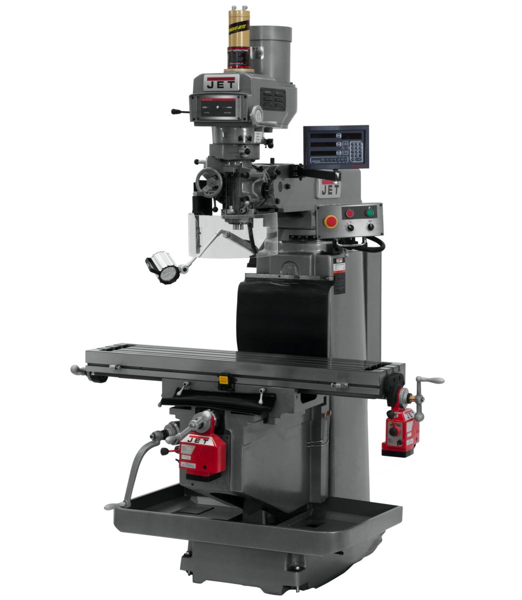 698135, JTM-1254RVS, Jet, Metalworking, Milling, Vertical Mills, R-8, Newall DP700 3-Axis (Knee) DRO,  X & Y Powerfeed and Air Power Drawbar