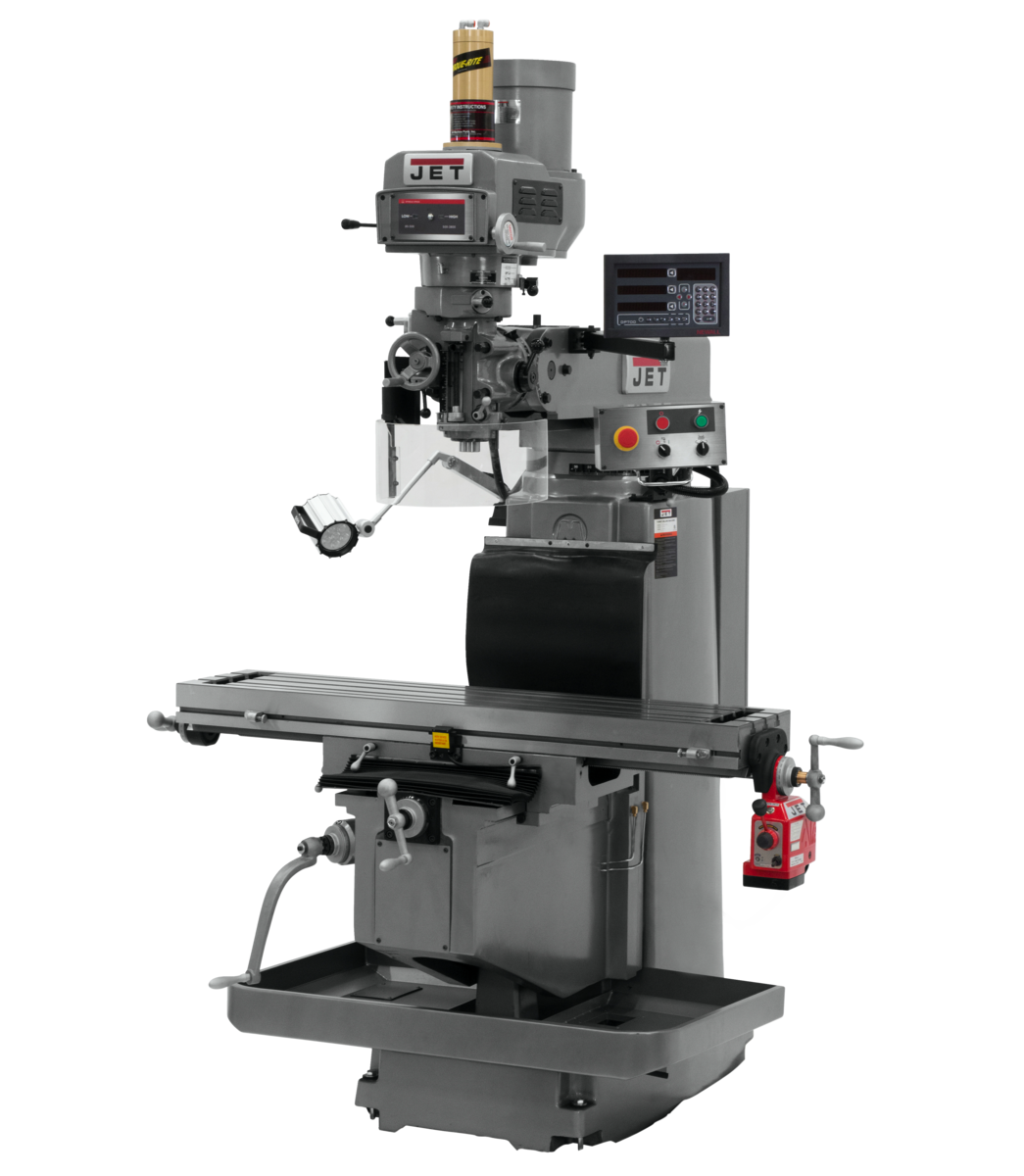 698139, JTM-1254RVS, Jet, Metalworking, Milling, Vertical Mills, R-8, Newall DP700 3-Axis (Quill) DRO, X Powerfeed and Air Power Drawbar