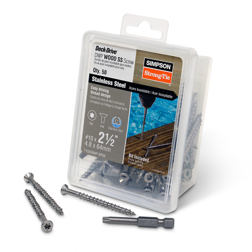 Simpson #10 2-1/2" 316 SS Deck-Drive DWP Wood Screw, T25, Flat Head