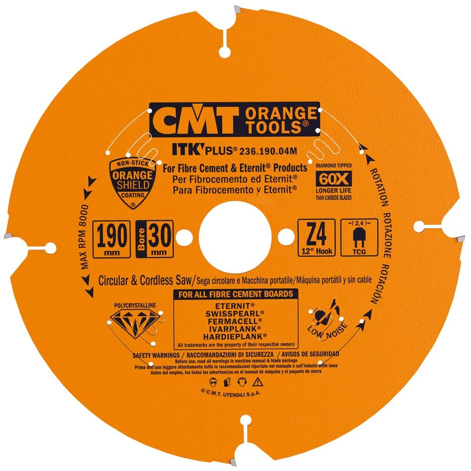 CMT 236.190.04M ITK Plus Diamond Saw Blade for Fiber Cement 190mm T4 TCG