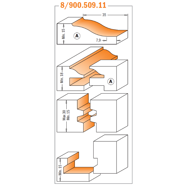CMT 800.509.11 5-Piece Ogee Complete Kitchen 1/2-Inch Shank Router Bit Set