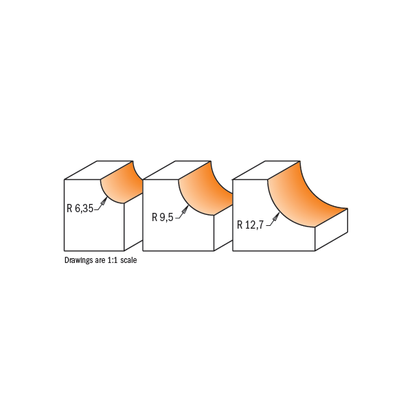 CMT 837.001.11 1/4" Router 3-Pcs Cove Bit Set