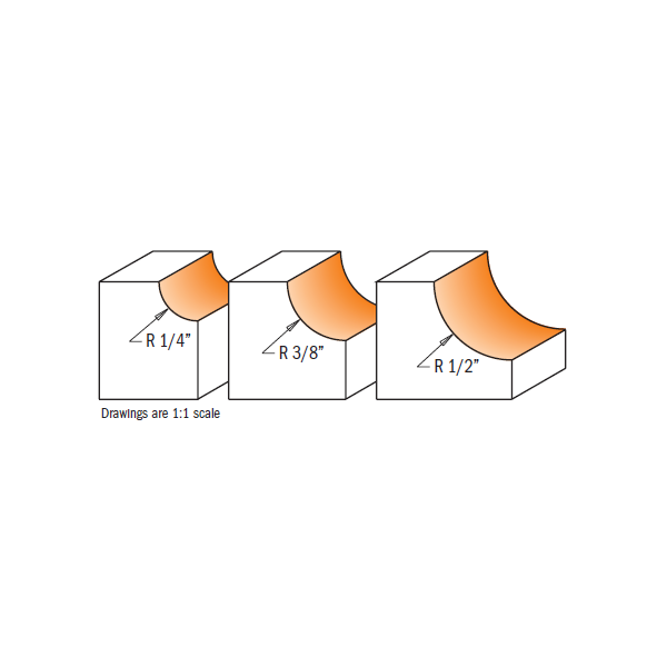 CMT 837.001.11 1/4" Router 3-Pcs Cove Bit Set