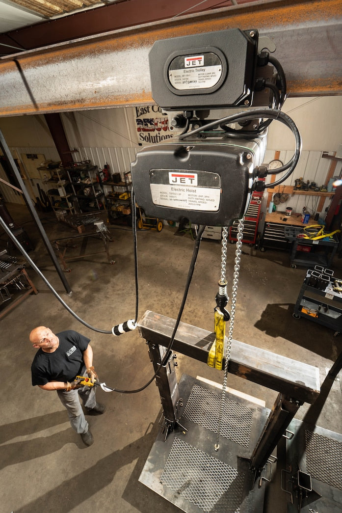 JET TS100-460-020 1-Ton 2 Speed Electric Chain Hoist 3Ph 20' Lift / 2 Speed Trolley 3Ph & 4 Button Wired Pendant 16ft