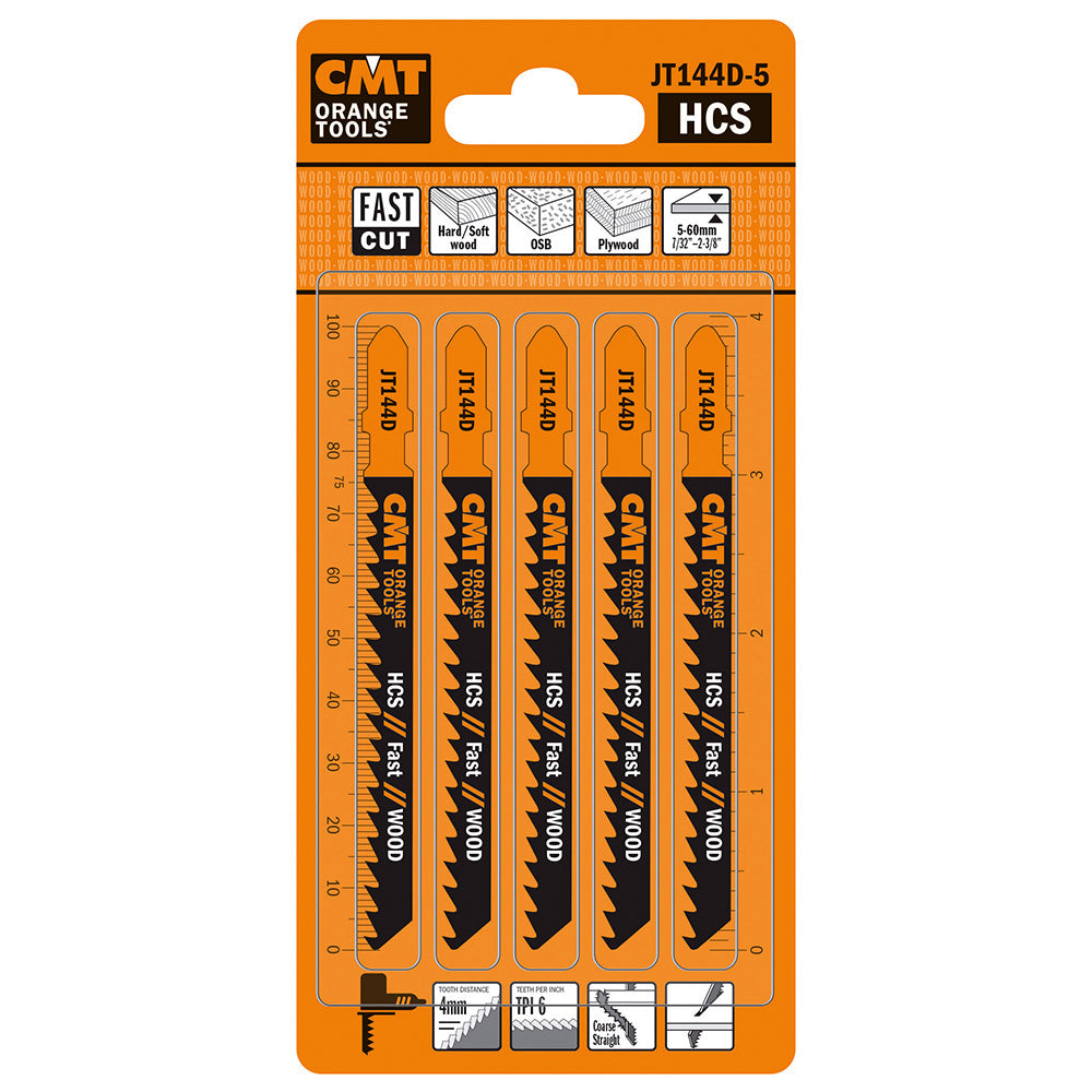 CMT JT144D-5 Jig Saw Blades Wood/Coarse Straight (HCS) 4" x 6TPI (5-Pc)