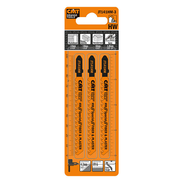CMT JT141HM-3 Jig Saw Blades Fiber & Plaster (Carbide Tipped) 4" x 6TPI (3-Pc)