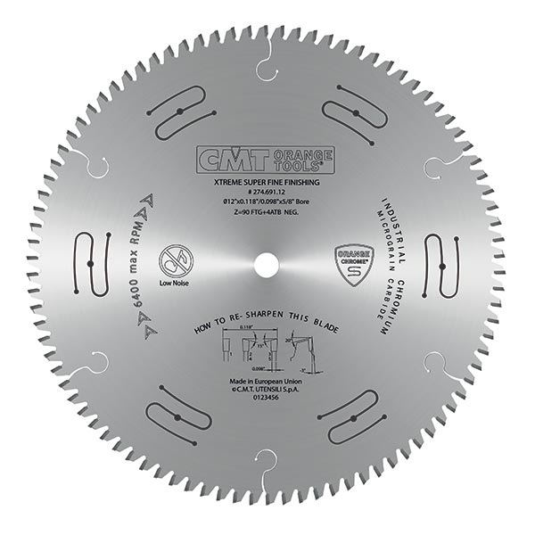 CMT 274.691.12 Super Fine Finishing Sliding Compound Blade 12" x 5/8" T90