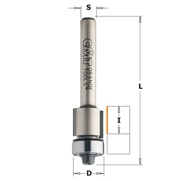 CMT 806.128.61 DP Flush Trim Bit for Laminate 1/2 x 7/16 x 2-1/4" S=1/4" RH