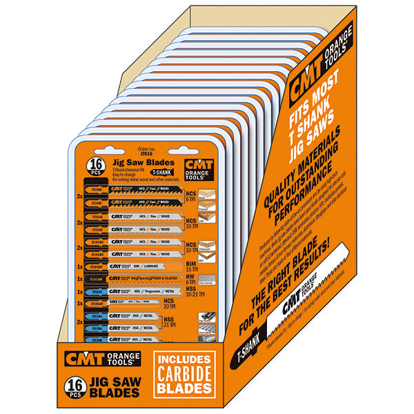 CMT JT016 Assorted Set of Jig Saw Blade set T-shank (16 Piece)