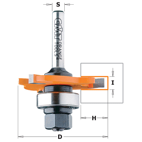 CMT 822.340.11A 3-Wing Slot Cutter with Bearing and Arbor 5/32-Inch Cutting Length and 1/4-Inch Shank