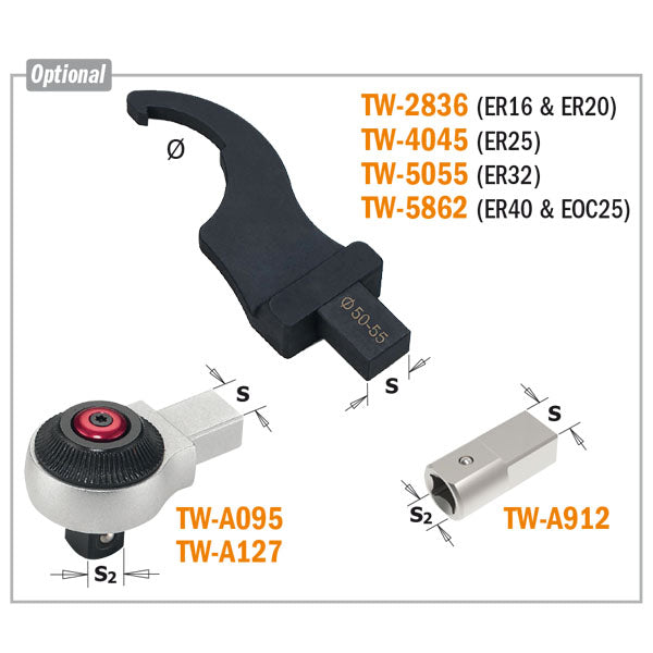 CMT TW-200 Reversible Torque Wrench S=14 x 18mm L=50mm NM=20-200