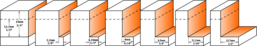 CMT 835.501.11 Variable Depth From 1/8-Inch to 1/2-Inch 1/2-Inch Cutting Height 1/2-Inch Shank Rabbeting Router Bit Set