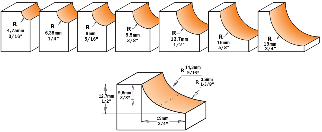 CMT 837.254.11 Cove Bit 1/4-Inch Shank 5/16-Inch Radius