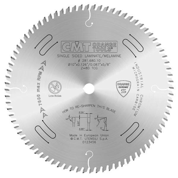 CMT 281.680.10 Single Sided Laminate & Melamine Saw Blade 10" x 5/8" T80