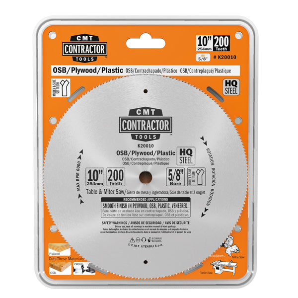 CMT K20010 200 Teeth Contractor Plywood Saw Blade with 5/8" Bore 10"