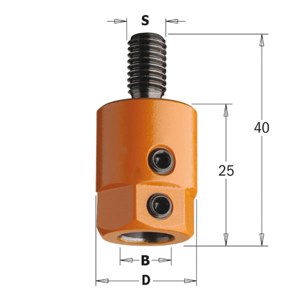 CMT 301.000.01 Boring Bit Adaptor, 10mm Bit Diameter, M8 Type of Shank, Right-Hand Rotation