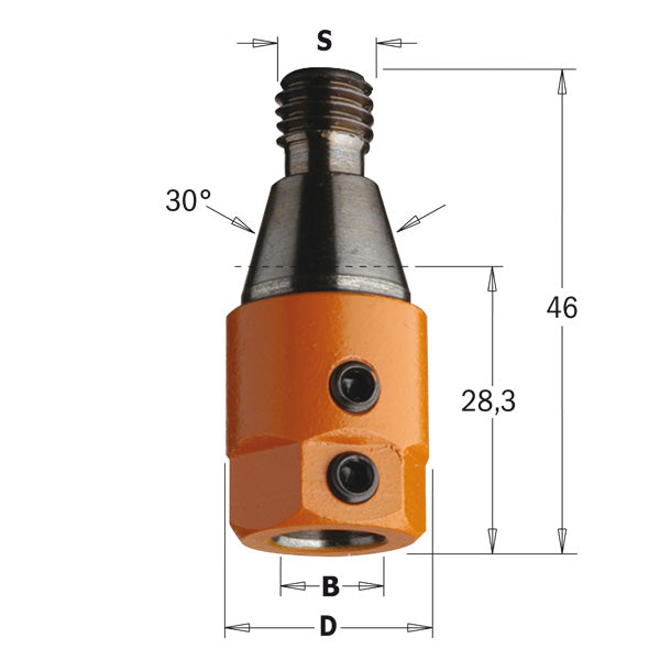 CMT 303.000.01 Boring Bit Adaptor, 10mm Bit Diameter, M10 Type of Shank, Right-Hand Rotation