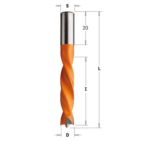 CMT 307.080.11 Dowel Drill 8mm (5/16-Inch) Diameter 8x20mm Shank Right-Hand Rotation