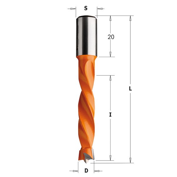 CMT 309.050.12 Dowel Drill, 5mm (13/64-Inch) Diameter, 10x20mm Shank, Left-Hand Rotation