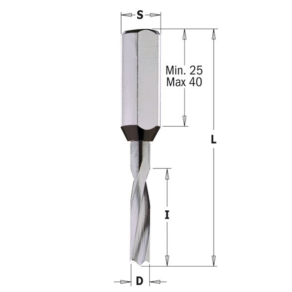 CMT 310.050.22 Solid Carbide Dowel Drill 5mm (13/64-Inch) 10x25mm Shank Left-Hand Rotation