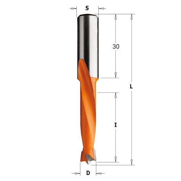 CMT 311.127.12 Two Flute Dowel Drill 1/2-Inch Diameter 10x30mm Shank Left-Hand Rotation