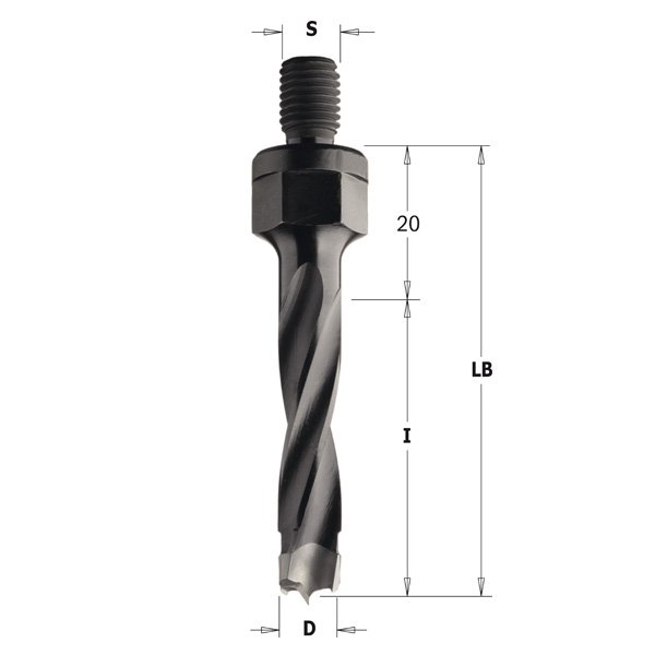 CMT 346.120.11 Dowel Drill with Threaded Shank, 12mm (15/32-Inch) Diameter, M10 Shank, Right-Hand Rotation